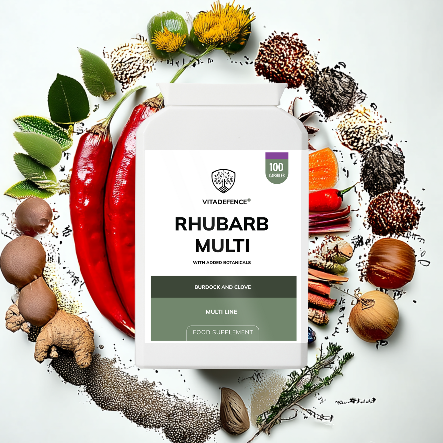 Vitadefence® Rhubarb Multi | With Burdock, Clove & Botanicals – 100 Capsules
