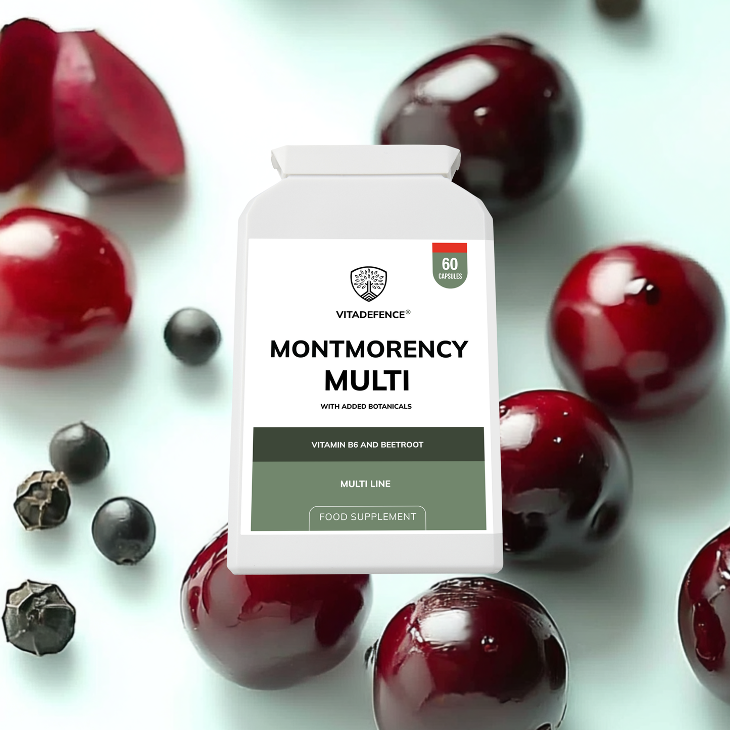 Vitadefence® Montmorency Multi | With Vitamin B6, Beetroot & Tart Cherry – 60 Capsules