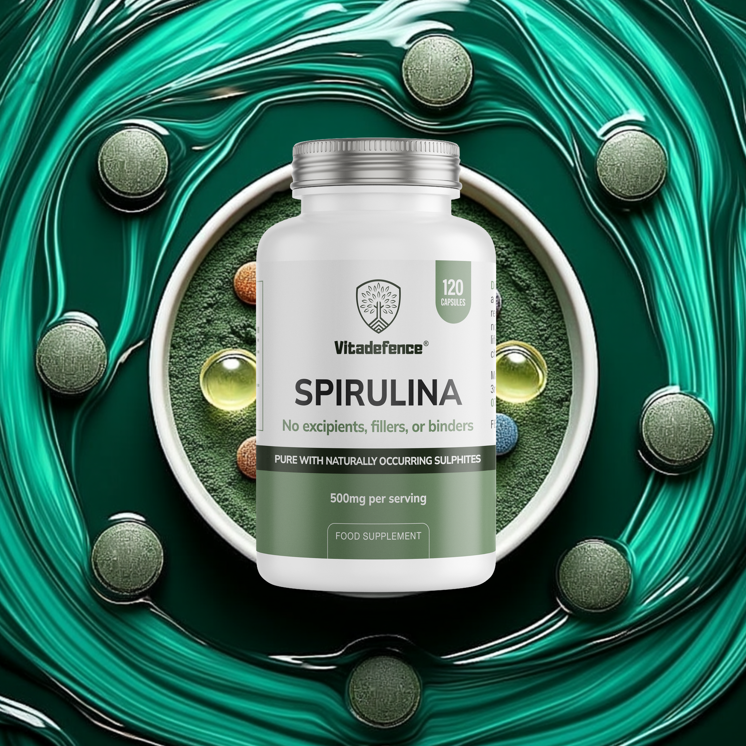 Vitadefence® Spirulina | 500 mg Vegan Capsules – 120 Count