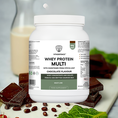 Vitadefence® Whey Protein Multi | Chocolate Flavour Protein Powder with Stevia – 600 g