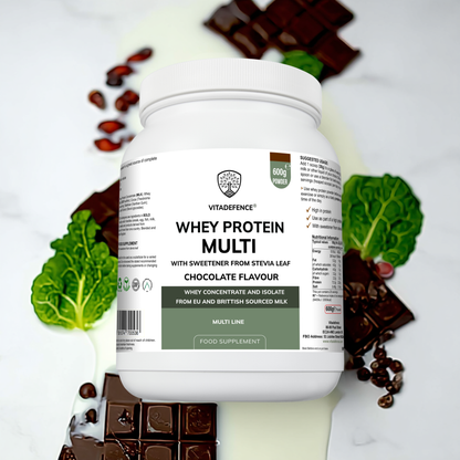 Vitadefence® Whey Protein Multi | Chocolate Flavour Protein Powder with Stevia – 600 g