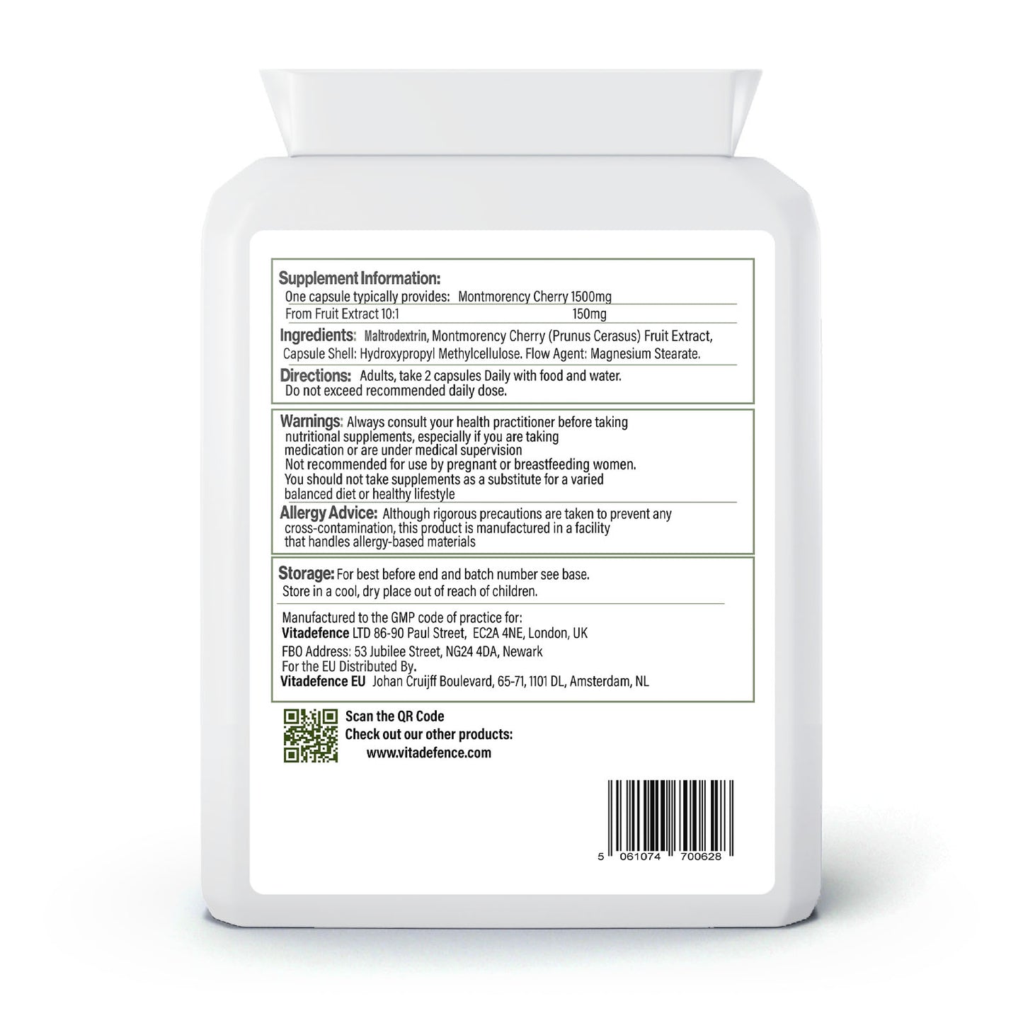 Vitadefence® Montmorency 2-Pack | Pure Cherry Extract 1500mg – 180 Capsules (2 x 90)