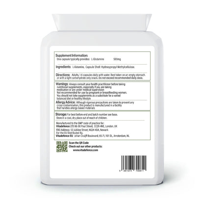 Vitadefence® L-Glutamine | Pure Amino Acid 500mg – 90 Capsules