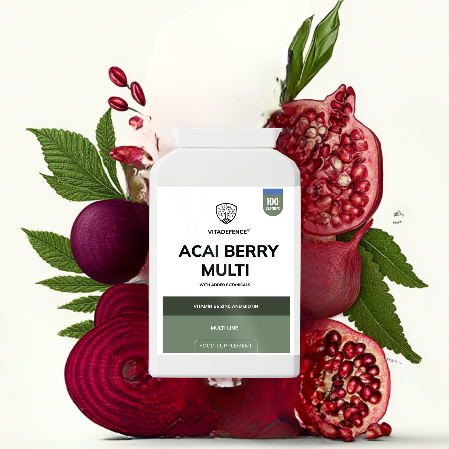 Vitadefence® Acai Berry Multi | With Vitamin B6, Zinc, Biotin & Botanicals – 100 Capsules