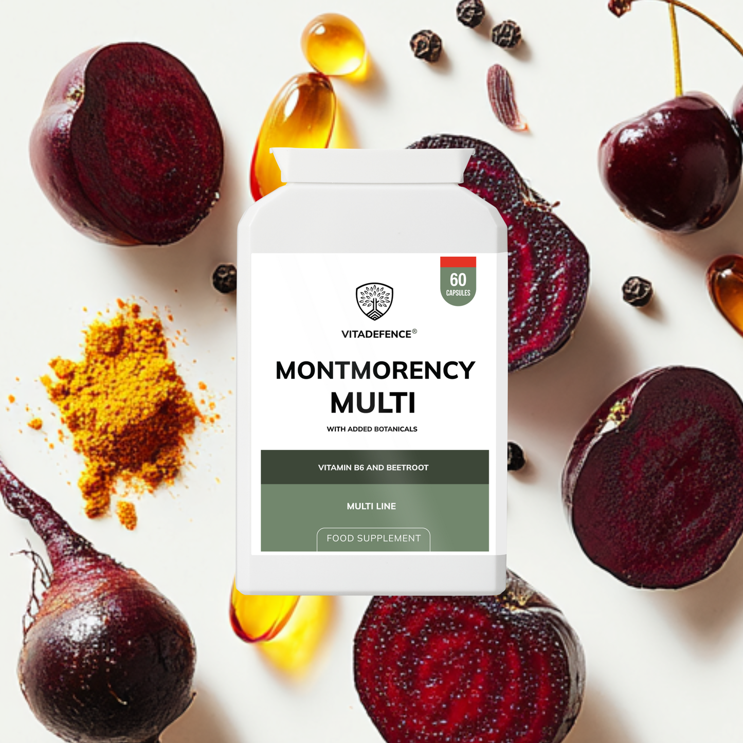 Vitadefence® Montmorency Multi | With Vitamin B6, Beetroot & Tart Cherry – 60 Capsules