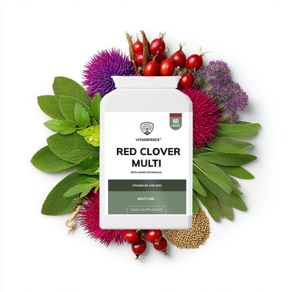 Vitadefence® Red Clover Multi | With Vitamin B6, Zinc, Sage & Siberian Ginseng – 60 Capsules