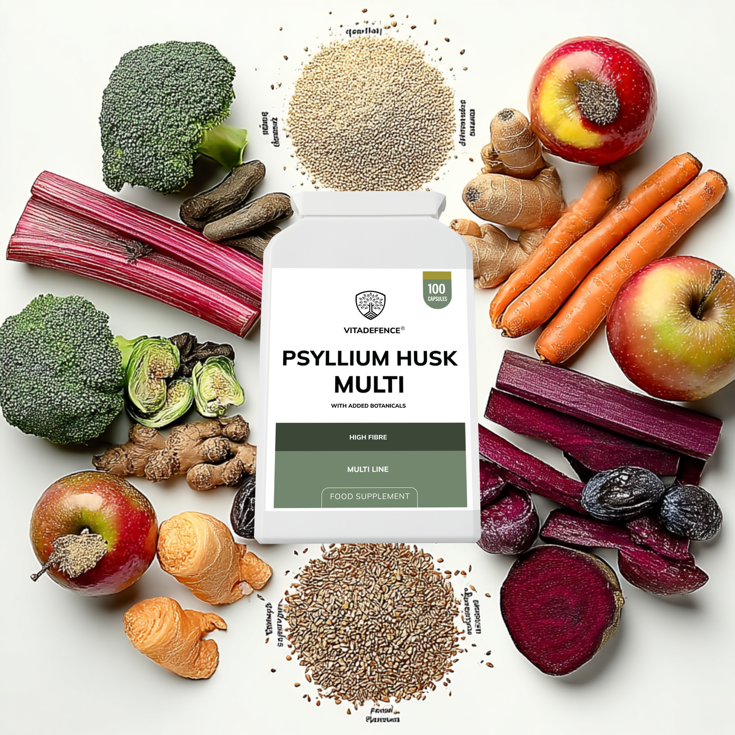 Vitadefence® Psyllium Husk Multi | High-Fibre Botanical Blend – 100 Capsules