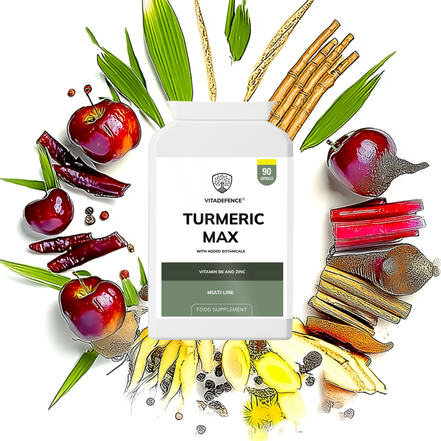 Vitadefence® Turmeric Max | With Vitamin B6, Zinc & Botanicals – 90 Capsules