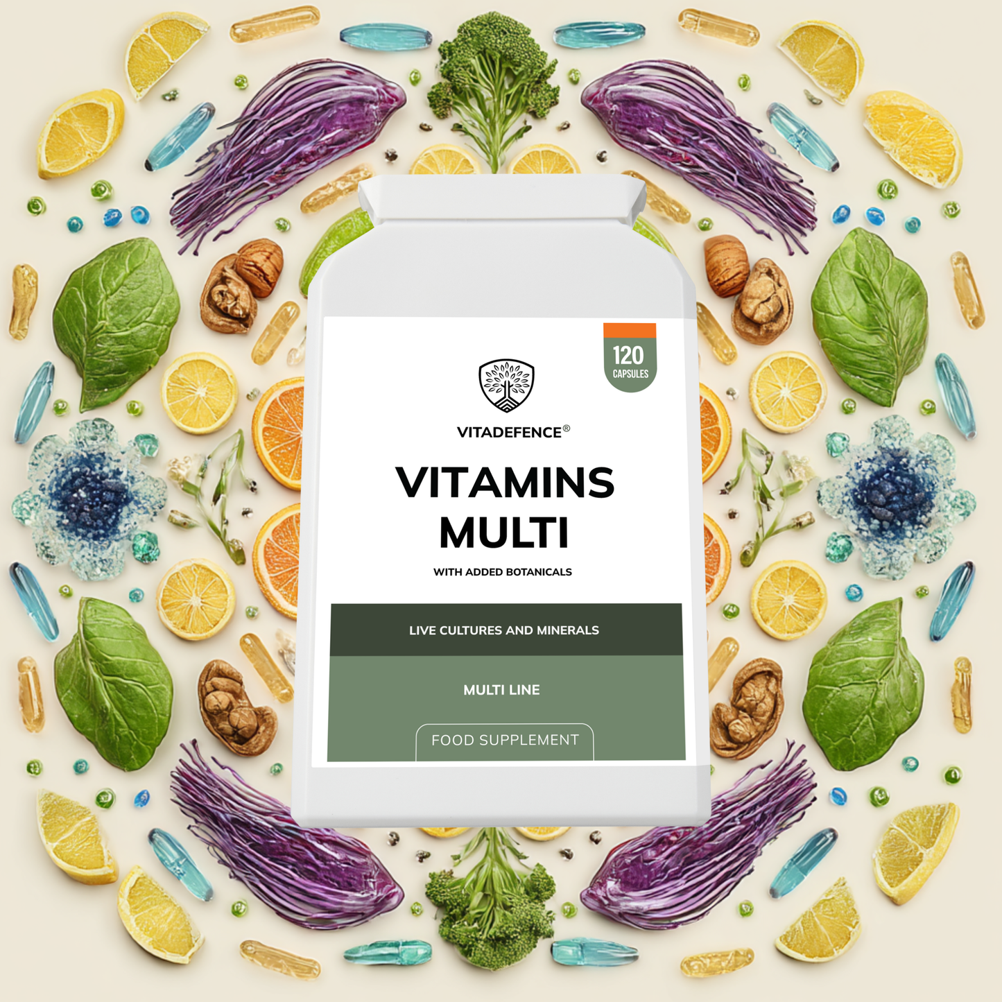 Vitadefence® Vitamins Multi | With Botanicals, Minerals & Live Cultures – 120 Capsules