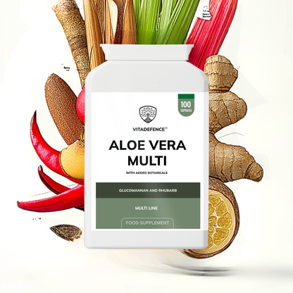 Vitadefence® Aloe Vera Multi | With Rhubarb, Fennel, Ginger & Botanicals – 100 Vegan Capsules