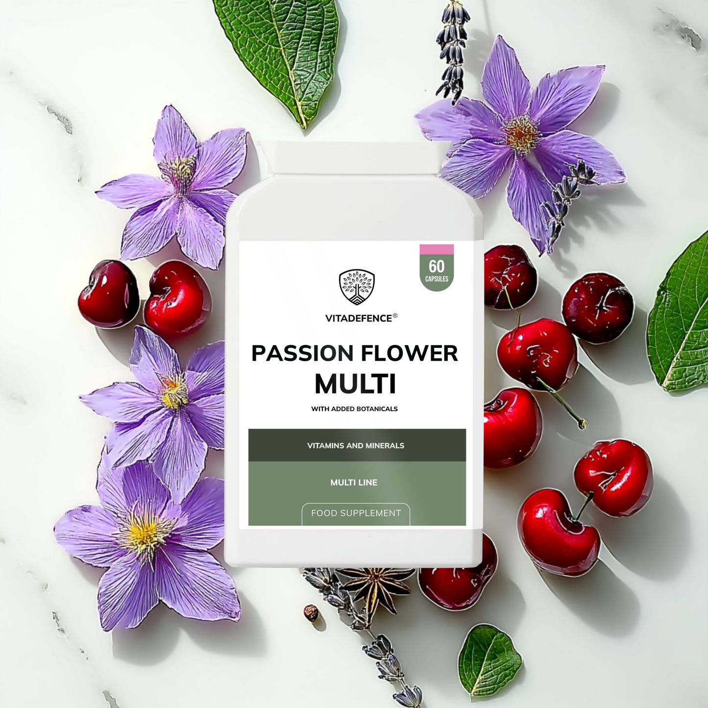 Vitadefence® Passion Flower Multi | With Montmorency Cherry, Chamomile, Ashwagandha & Magnesium – 60 Capsule