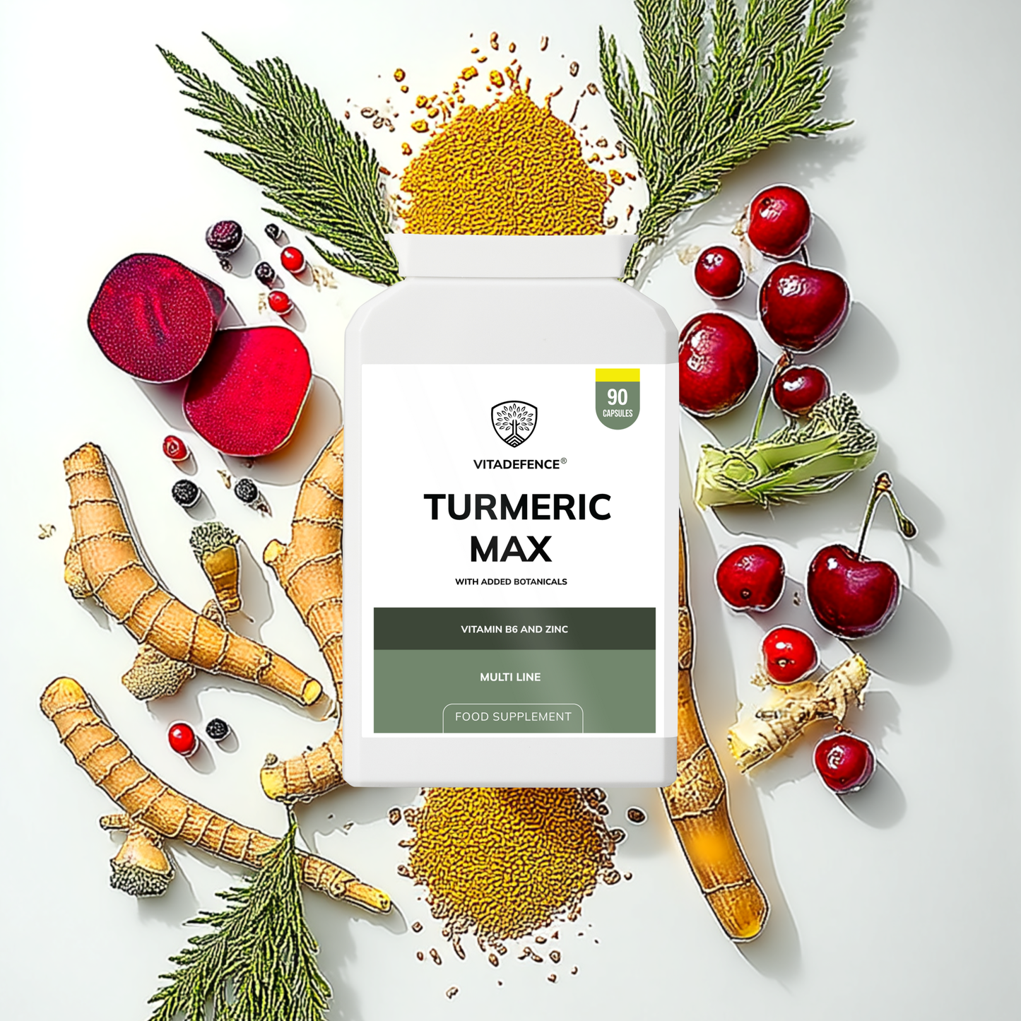 Vitadefence® Turmeric Max | With Vitamin B6, Zinc & Botanicals – 90 Capsules