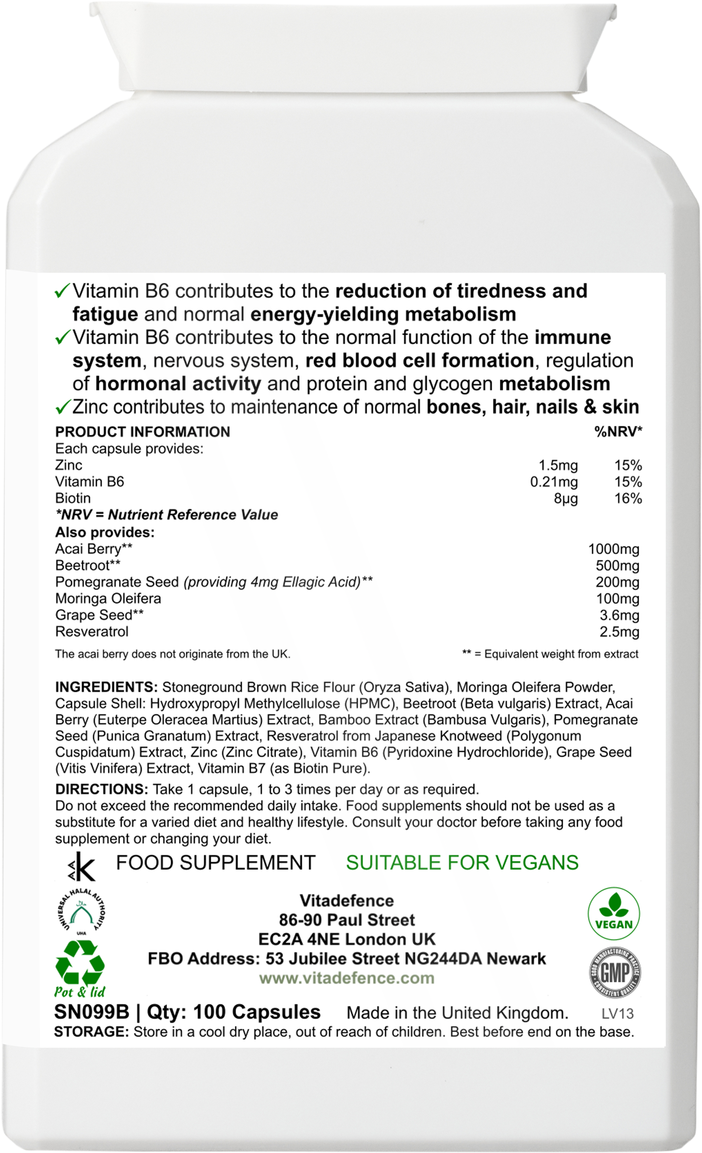 Acai Berry Multi 100 Capsules with Vitamin B6 Zinc And Biotin