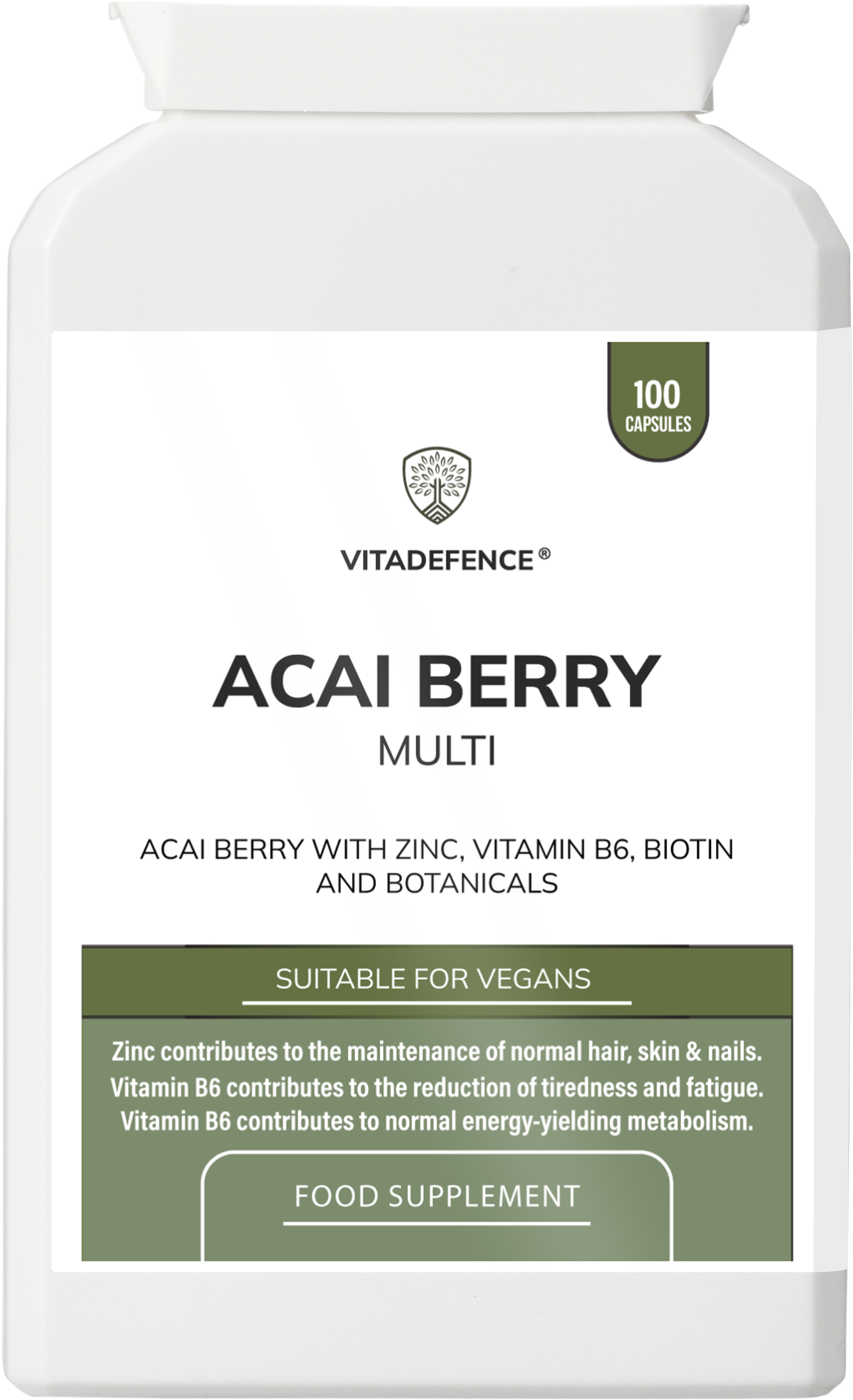 Vitadefence® Acai Berry Multi | With Vitamin B6, Zinc, Biotin & Botanicals – 100 Capsules