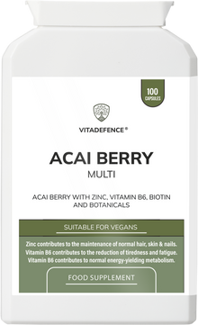 Acai Berry Capsules | With Vitamin B6, Zinc & Biotin – 100 Vegan Capsules -  Vitadefence® - Vitadefence®
