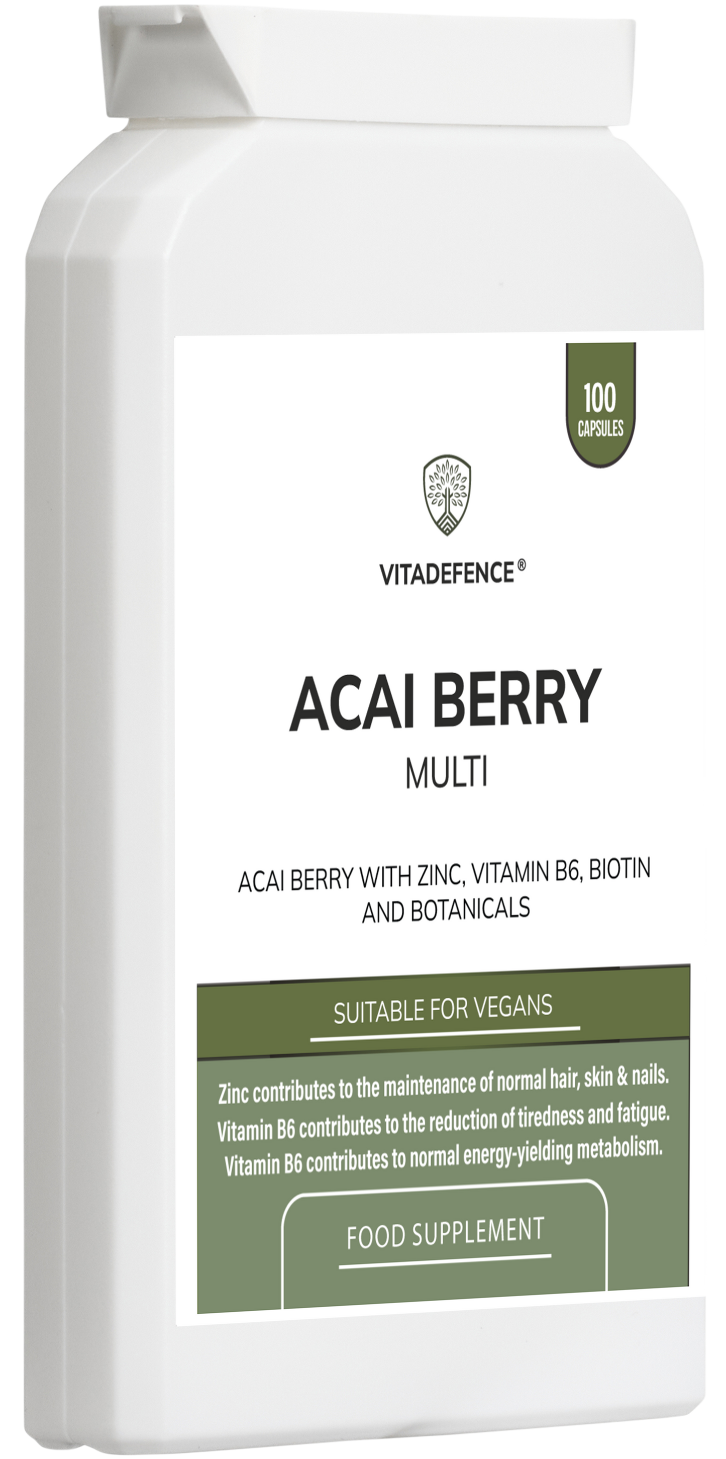 Vitadefence® Acai Berry Multi | With Vitamin B6, Zinc, Biotin & Botanicals – 100 Capsules