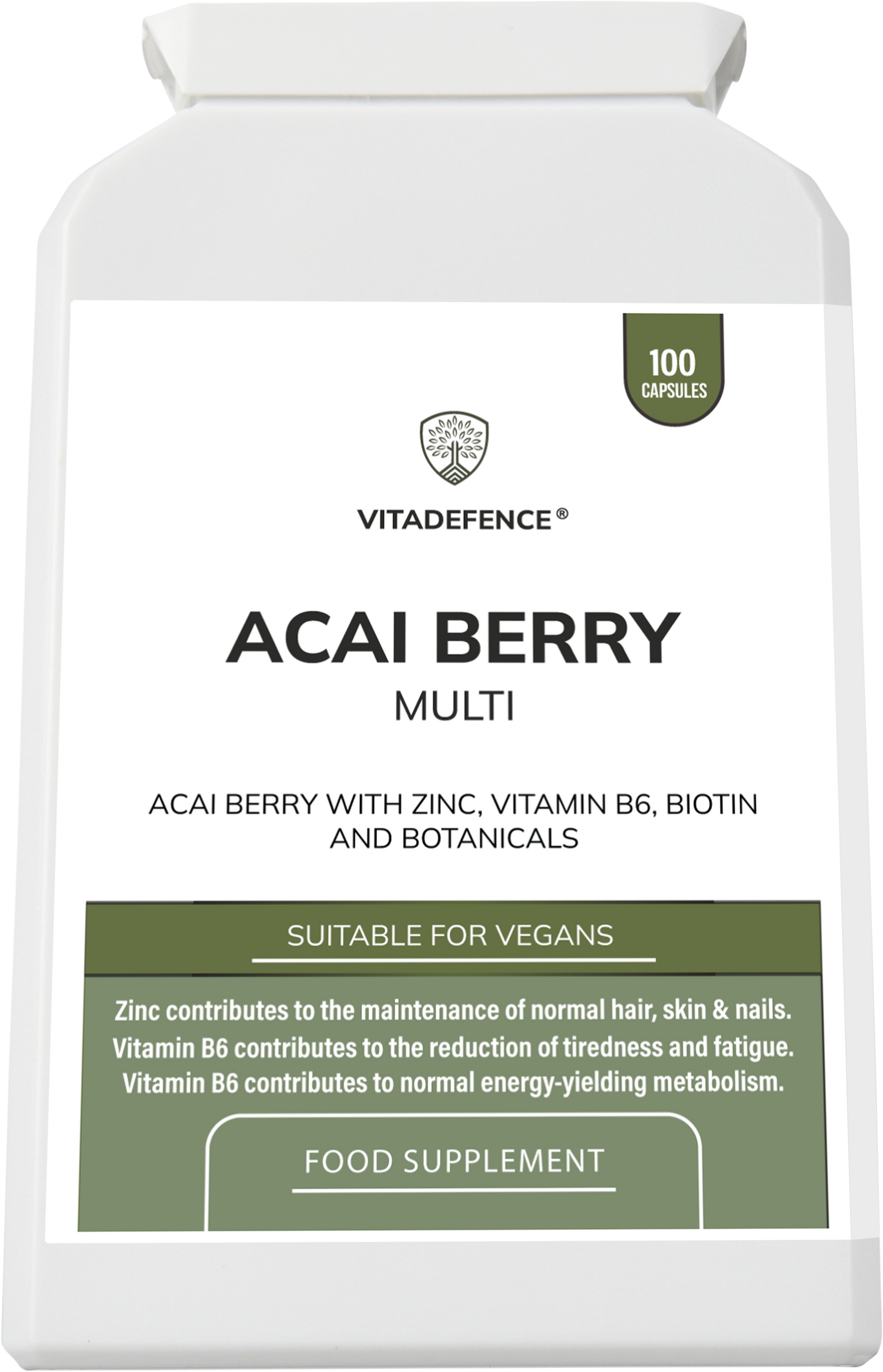 Vitadefence® Acai Berry Multi | With Vitamin B6, Zinc, Biotin & Botanicals – 100 Capsules