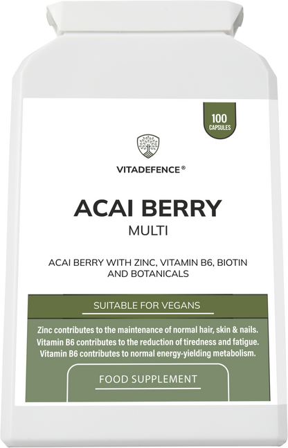 Vitadefence® Acai Berry Multi | With Vitamin B6, Zinc, Biotin & Botanicals – 100 Capsules