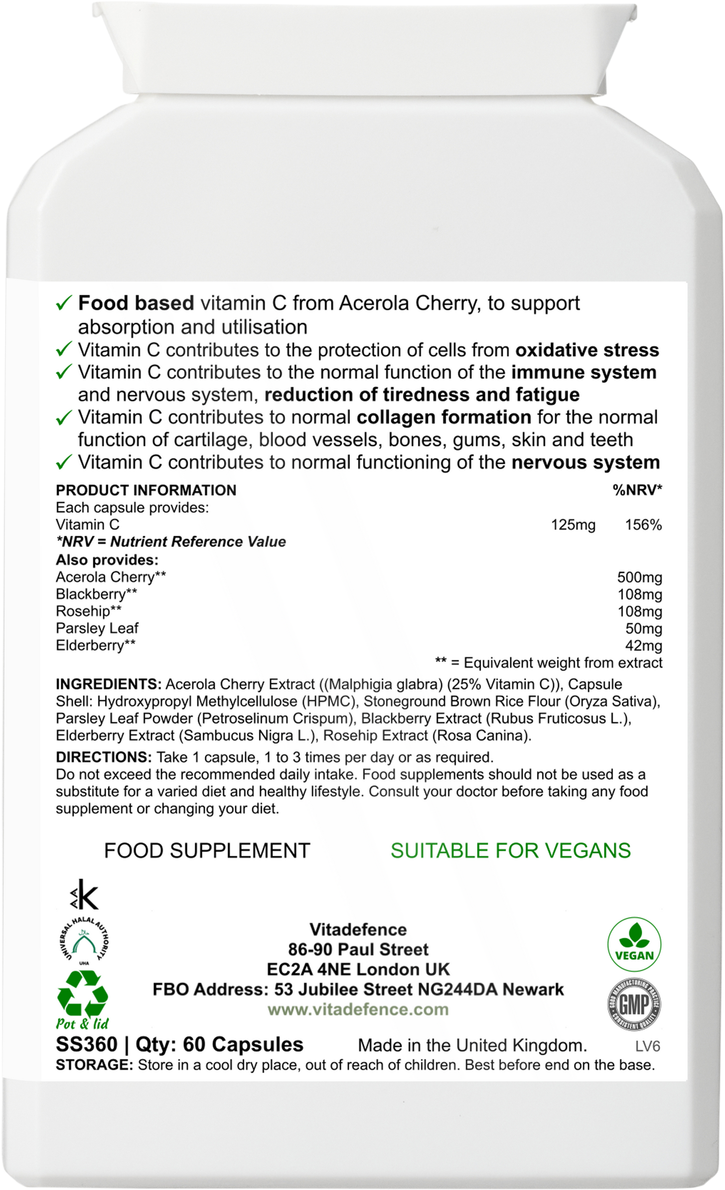 Vitadefence® Acerola Multi | Food-Based Vitamin C with Botanicals – 60 Capsules