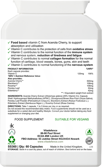 Vitadefence® Acerola Multi | Food-Based Vitamin C with Botanicals – 60 Capsules