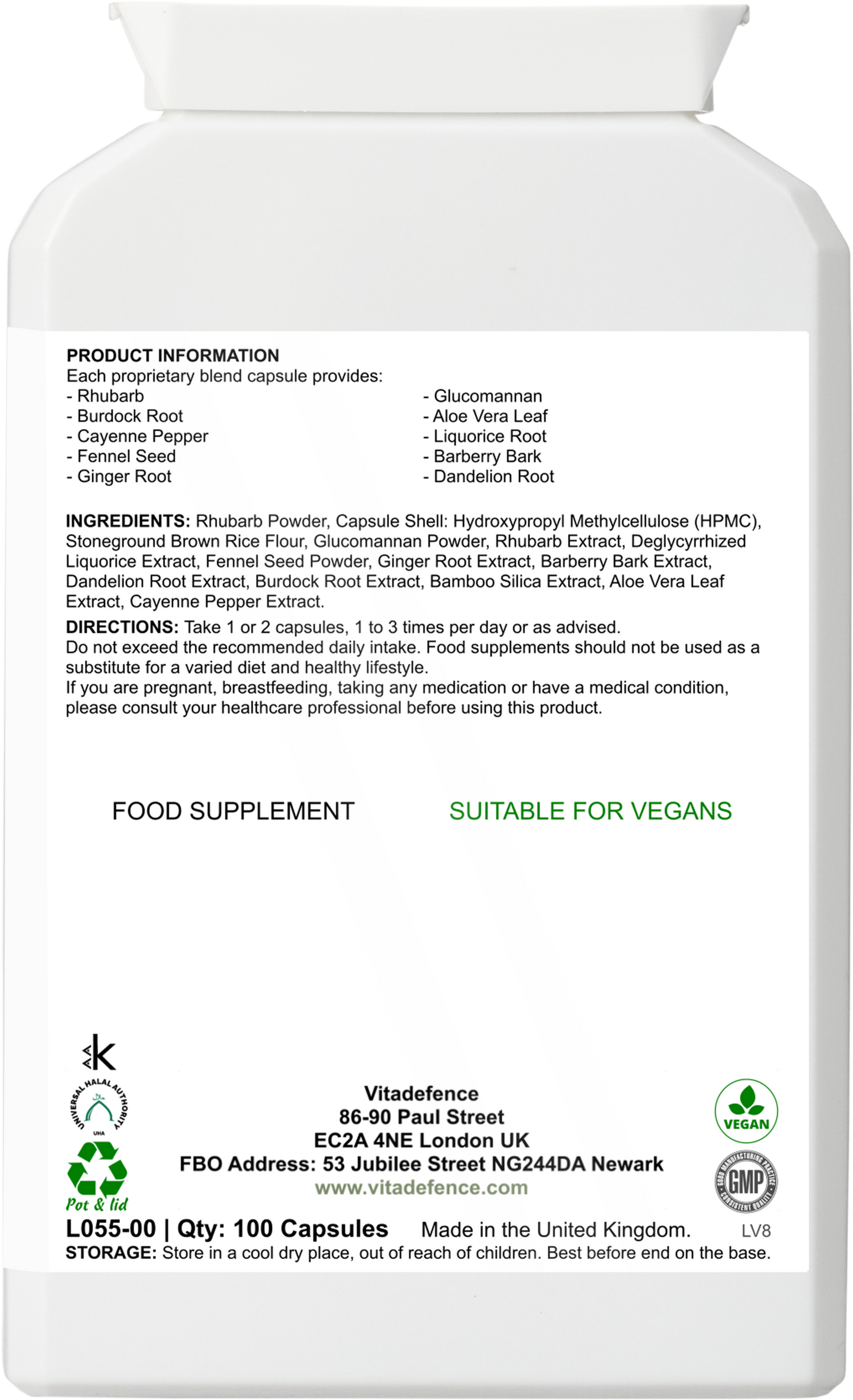 Vitadefence® Aloe Vera Multi | With Rhubarb, Fennel, Ginger & Botanicals – 100 Vegan Capsules