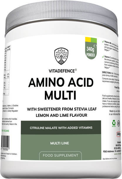 Vitadefence® Amino Acid Multi | Lemon & Lime Flavour with Citrulline Malate, BCAAs & Vitamins – 300 g
