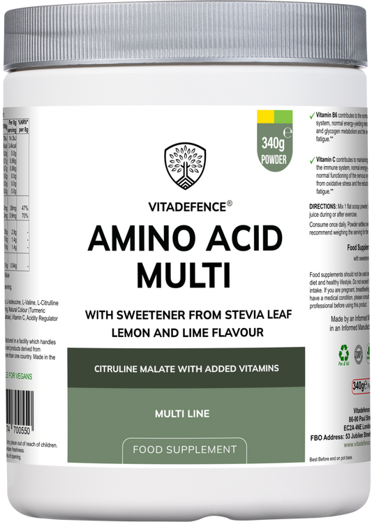 Vitadefence® Amino Acid Multi | Lemon & Lime Flavour with Citrulline Malate, BCAAs & Vitamins – 300 g