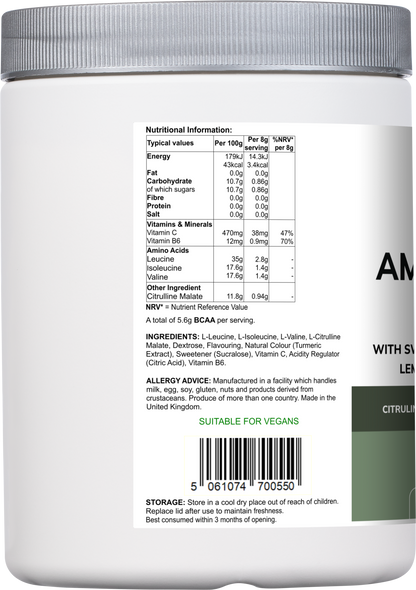 Vitadefence® Amino Acid Multi | Lemon & Lime Flavour with Citrulline Malate, BCAAs & Vitamins – 300 g