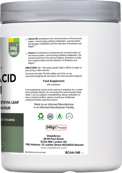 Vitadefence® Amino Acid Multi | Lemon & Lime Flavour with Citrulline Malate, BCAAs & Vitamins – 300 g