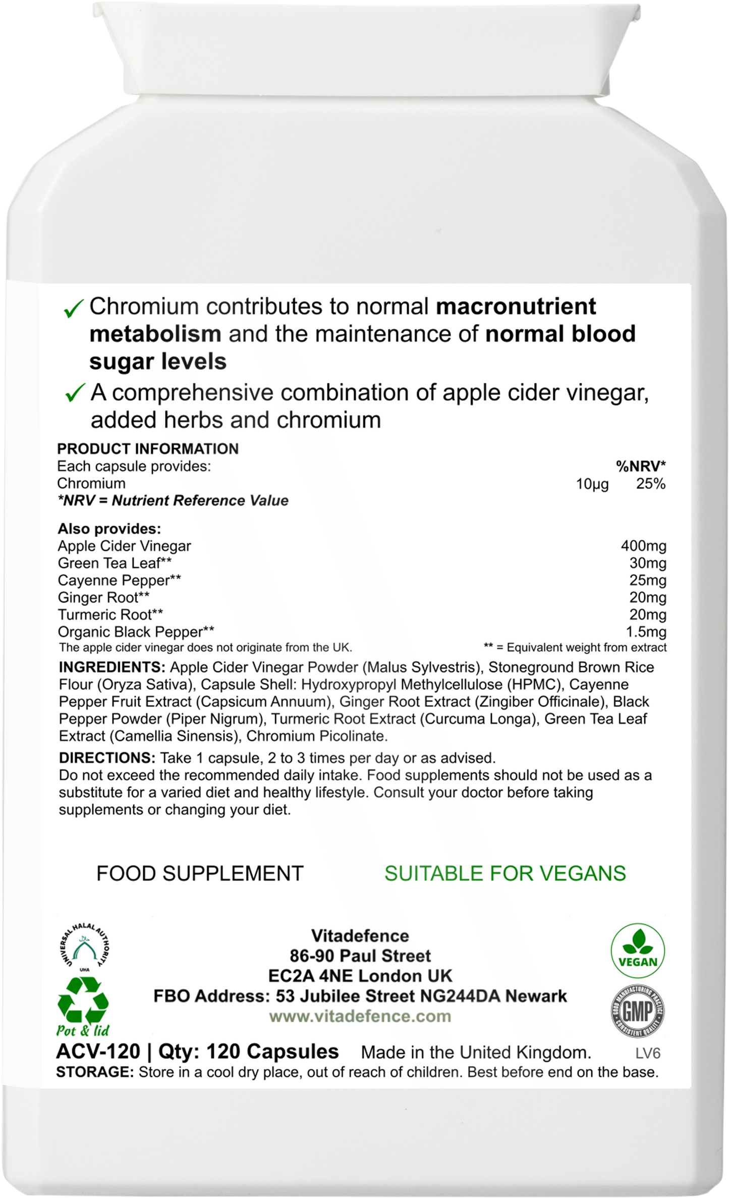 Vitadefence® Apple Cider Multi | With Chromium, Turmeric & Botanicals – 120 Vegan Capsules