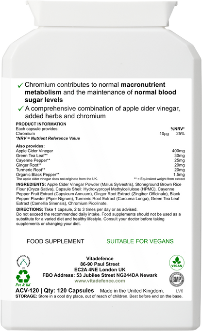 Vitadefence® Apple Cider Multi | With Chromium, Turmeric & Botanicals – 120 Vegan Capsules
