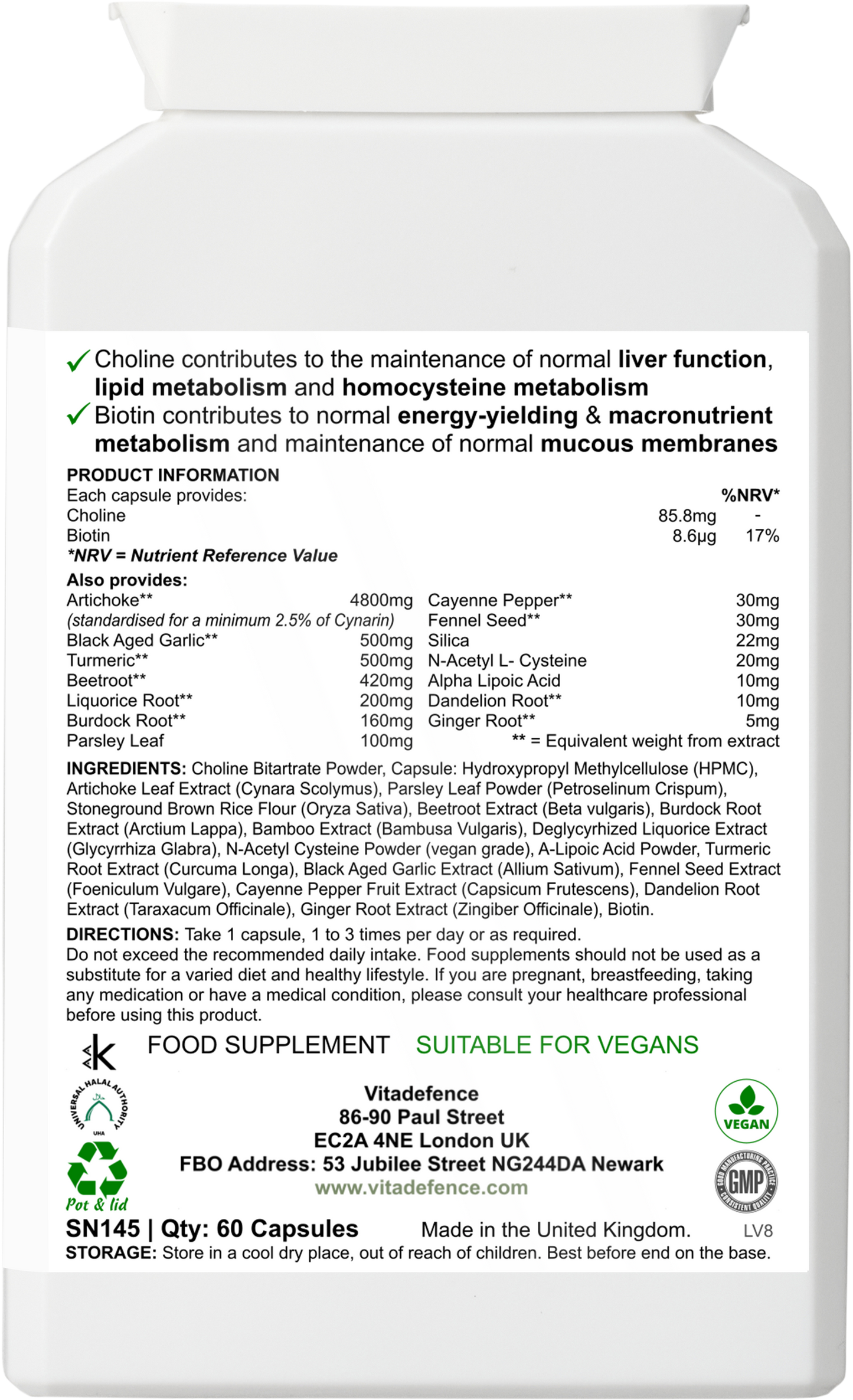 Vitadefence® Artichoke Multi | With Choline, Biotin & Botanicals – 60 Capsules