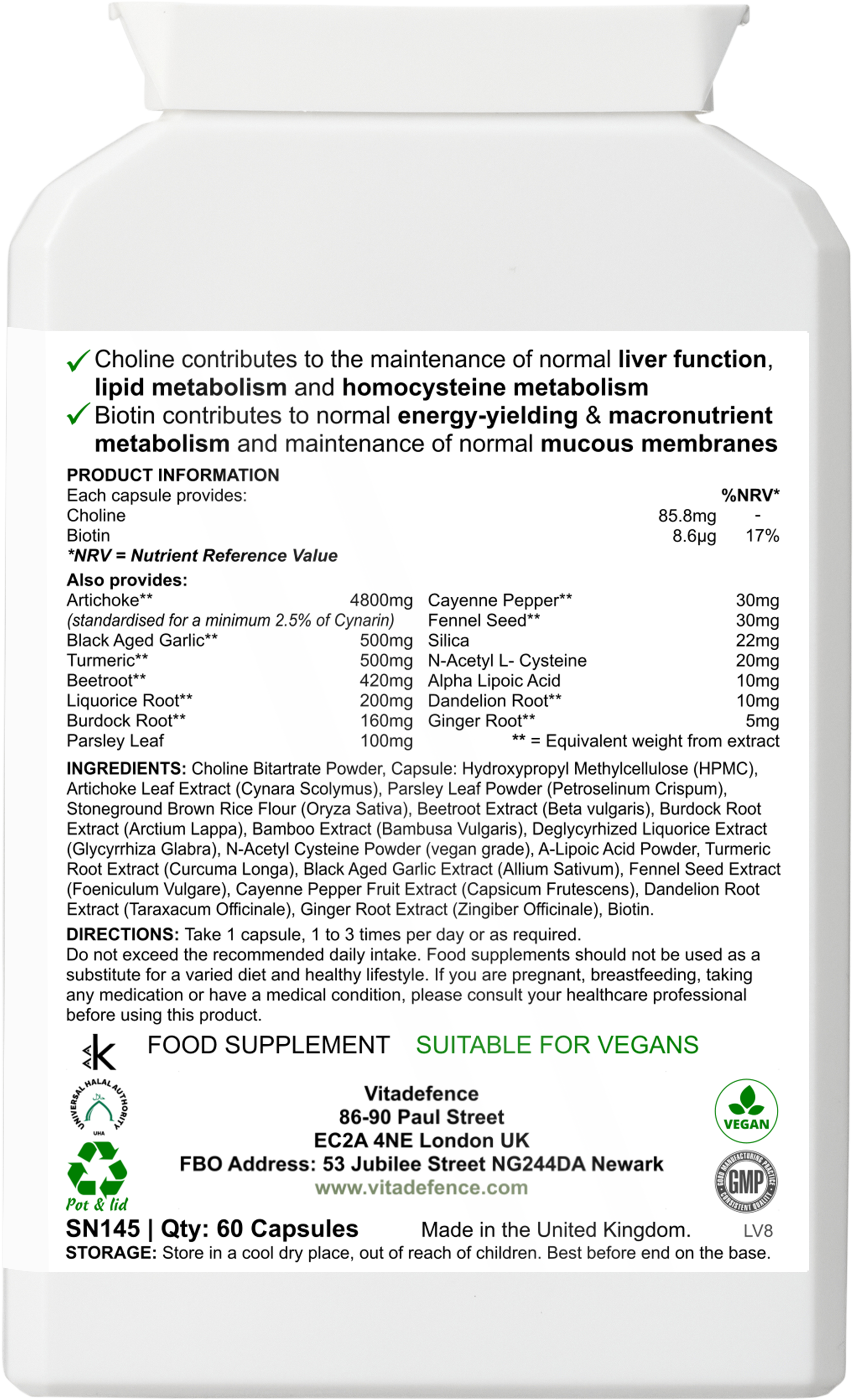 Artichoke Multi – Choline & Biotin | 60 Capsules | Vitadefence®