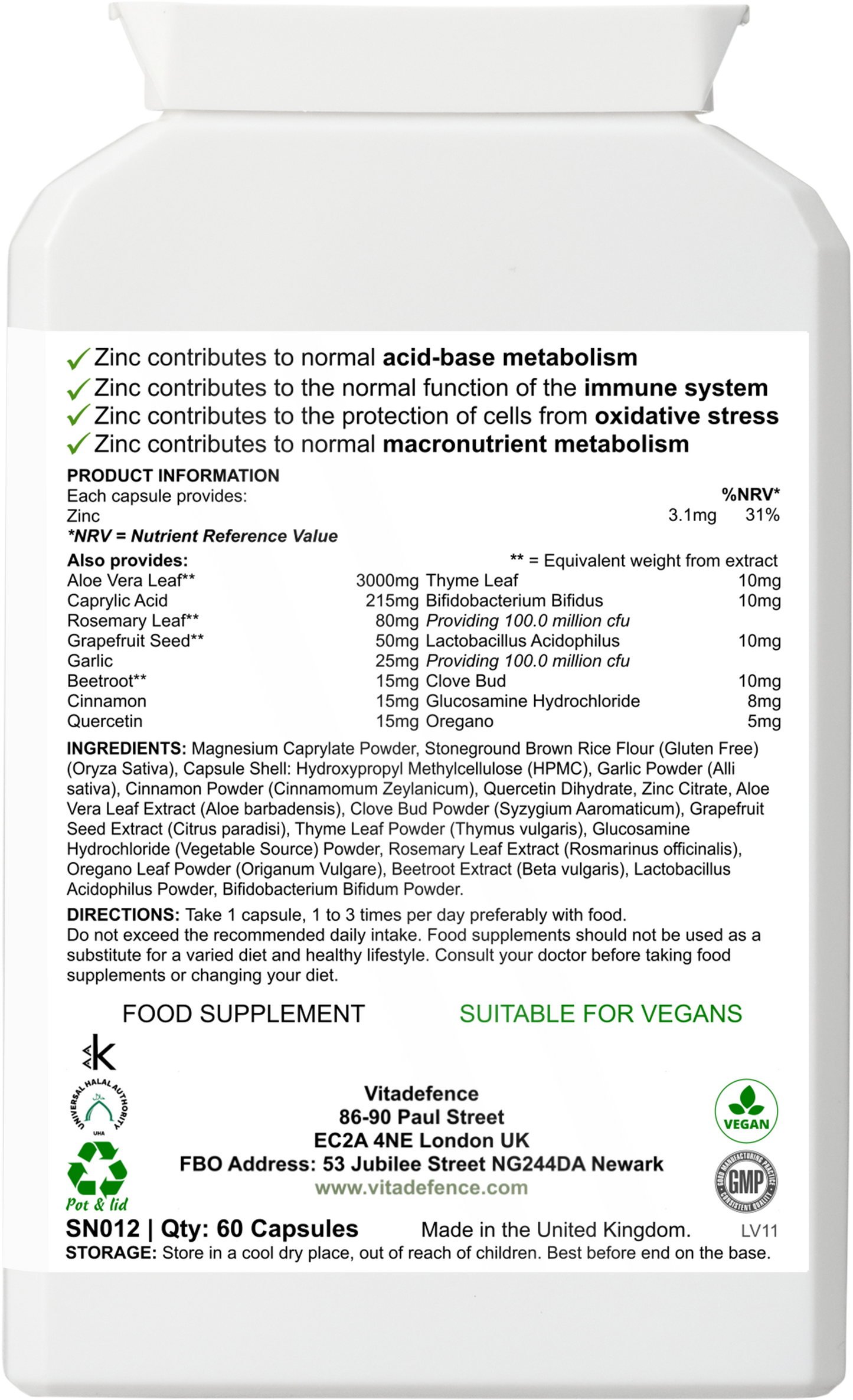Vitadefence® Botanical Multi | With Grapefruit Seed, Zinc & Minerals – 60 Capsules