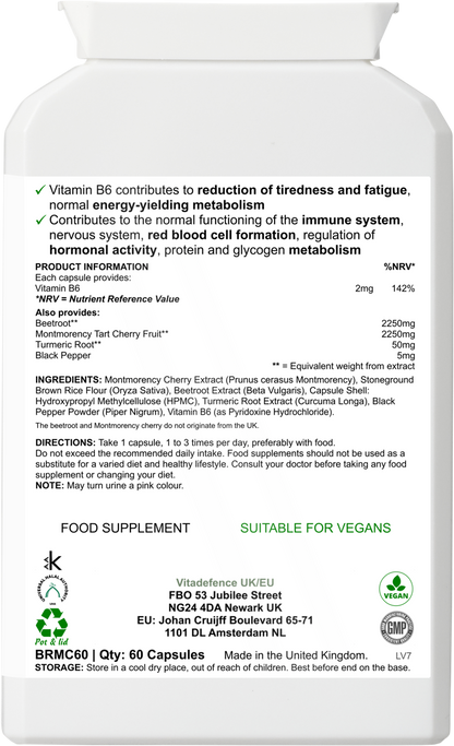 Vitadefence® Montmorency Multi | With Vitamin B6, Beetroot & Tart Cherry – 60 Capsules