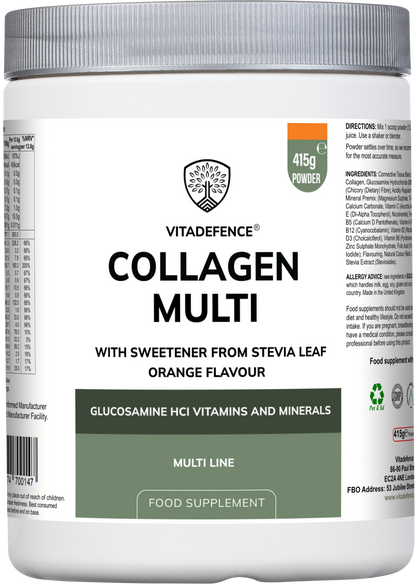 Vitadefence® Collagen Multi | Orange Flavour Powder with Glucosamine, Vitamins & Minerals – 415 g