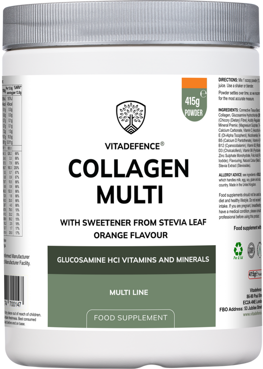 Vitadefence® Collagen Multi | Orange Flavour Powder with Glucosamine, Vitamins & Minerals – 415 g