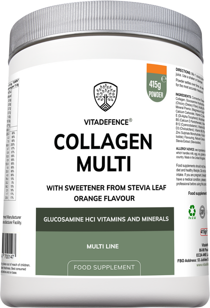Vitadefence® Collagen Multi | Orange Flavour Powder with Glucosamine, Vitamins & Minerals – 415 g