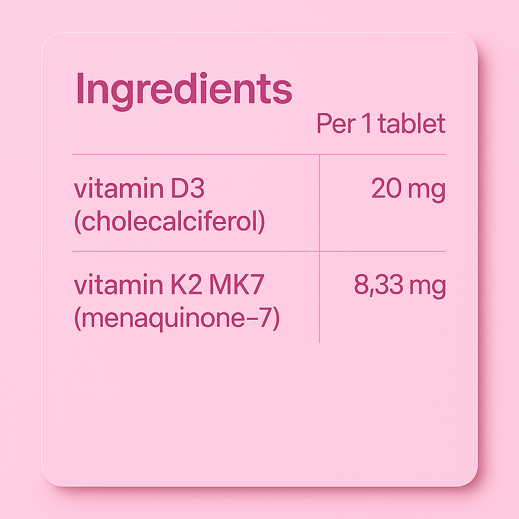 Vitamin D3 + K2 2000iu 30 tablets 1 month supply