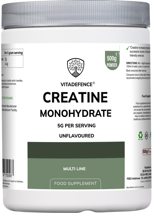 Vitadefence® Creatine Monohydrate | Pure Unflavoured Creatine Powder – 500 g