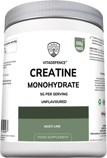 Vitadefence® Creatine Monohydrate | Pure Unflavoured Creatine Powder – 500 g