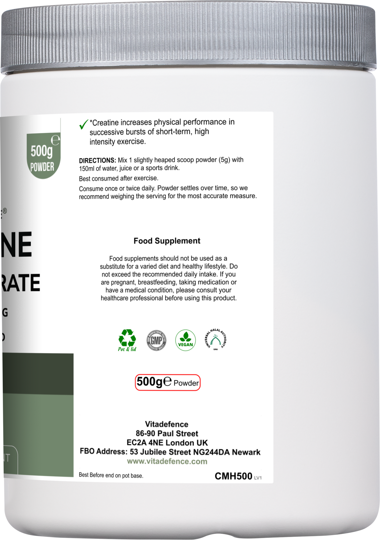 Vitadefence® Creatine Monohydrate | Pure Unflavoured Creatine Powder – 500 g