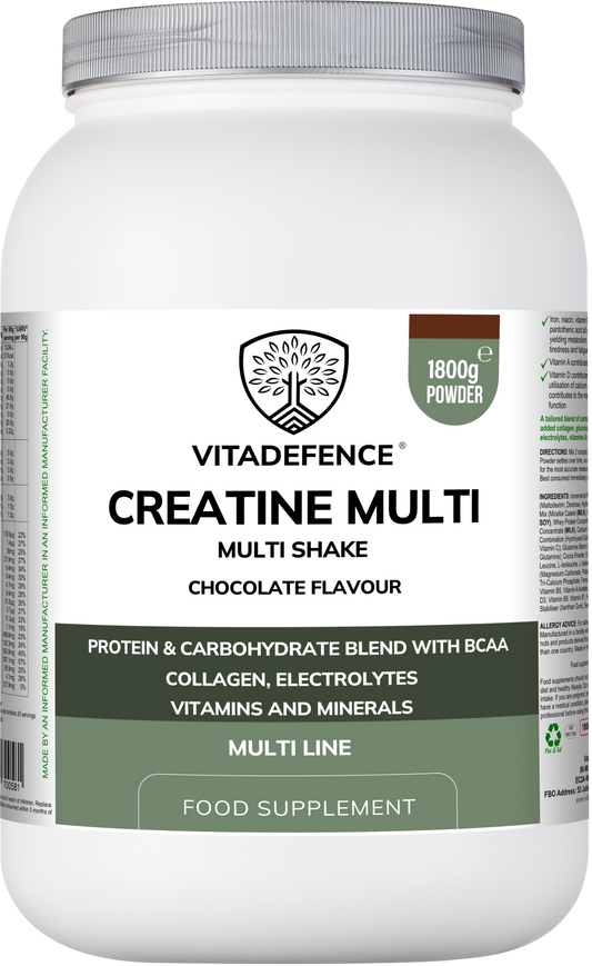 Vitadefence® Creatine Multi | Chocolate Flavour Recovery Shake with BCAA, Collagen, Electrolytes, Vitamins & Minerals – 1.8 kg