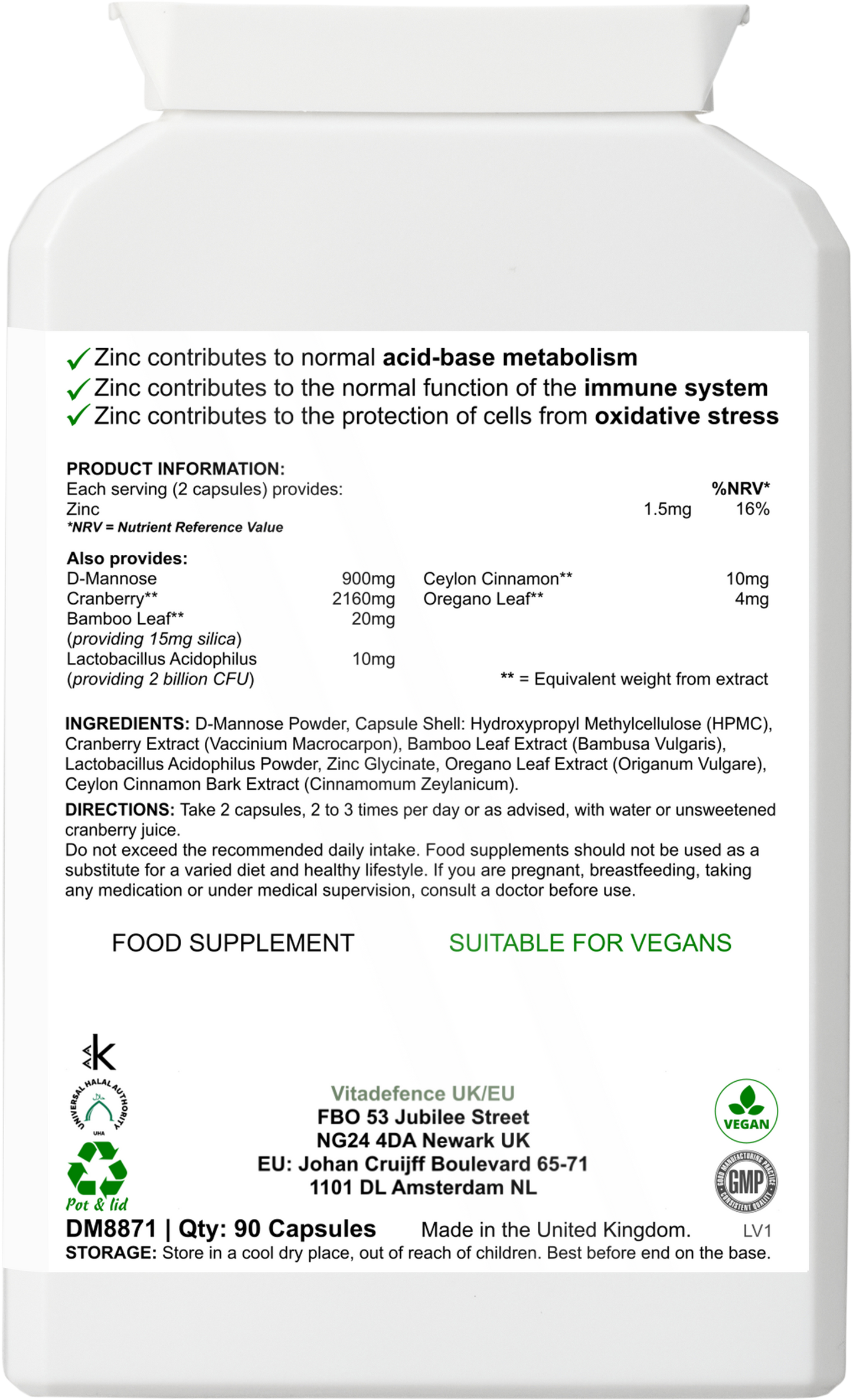 Vitadefence® Cranberry Multi | With D-Mannose, Zinc & Botanicals – 90 Vegan Capsules -  Vitadefence® - Vitadefence®
