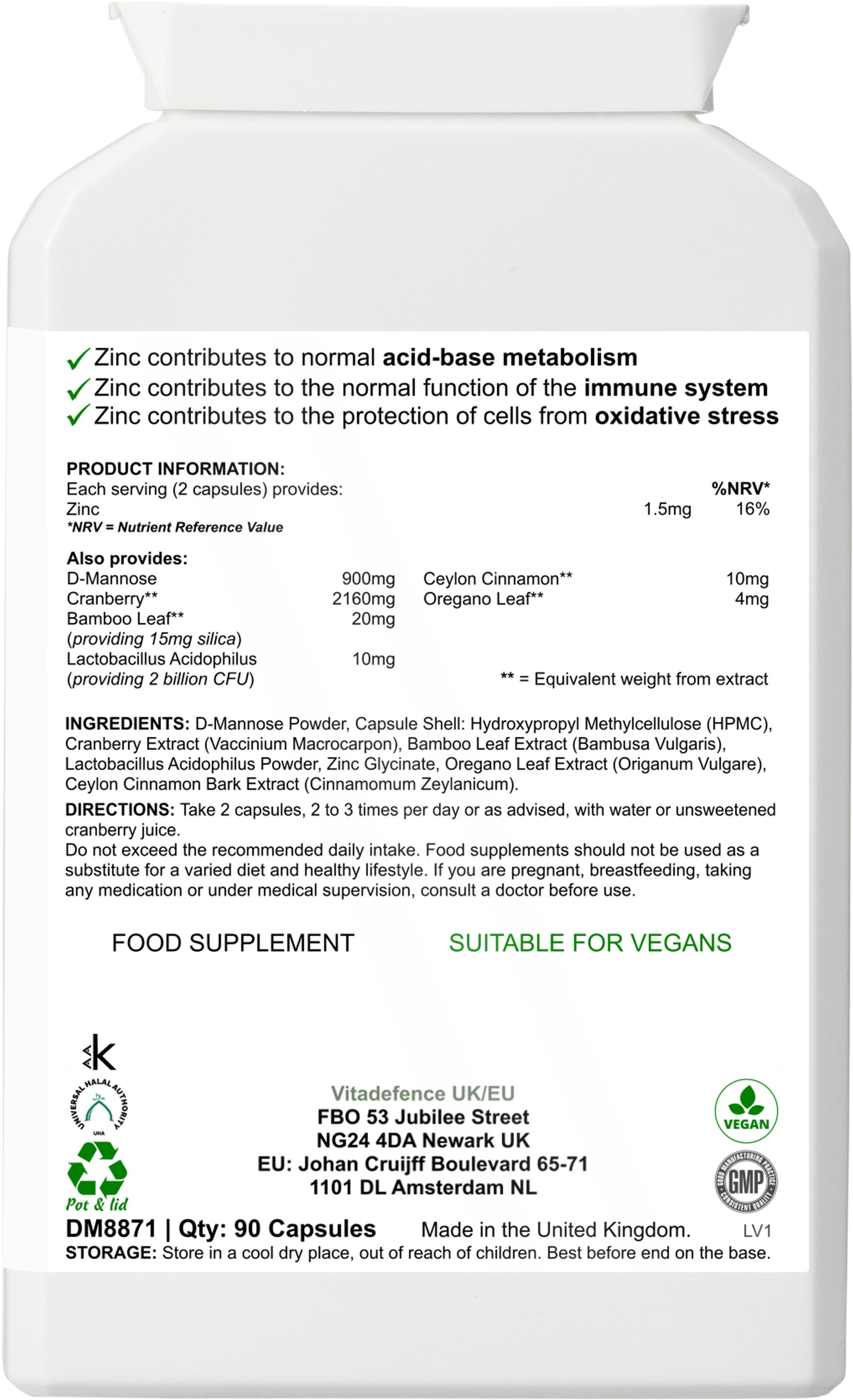 Vitadefence® Cranberry Multi | With D-Mannose, Zinc & Botanicals – 90 Vegan Capsules -  Vitadefence® - Vitadefence®
