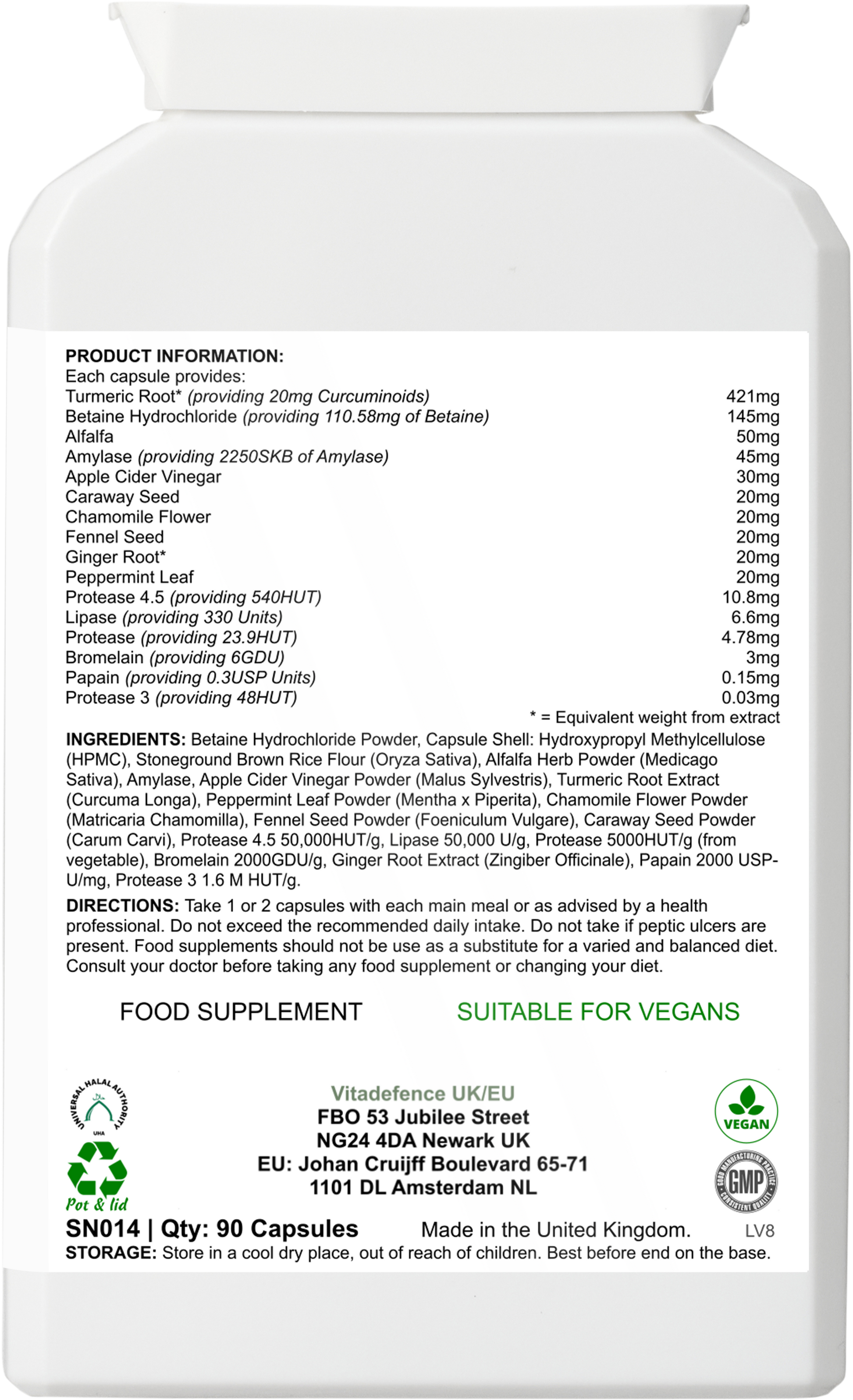 Vitadefence® Digestive Enzyme Multi | With Turmeric, Apple Cider Vinegar & Enzyme Blend – 90 Capsules -  Vitadefence® - Vitadefence®
