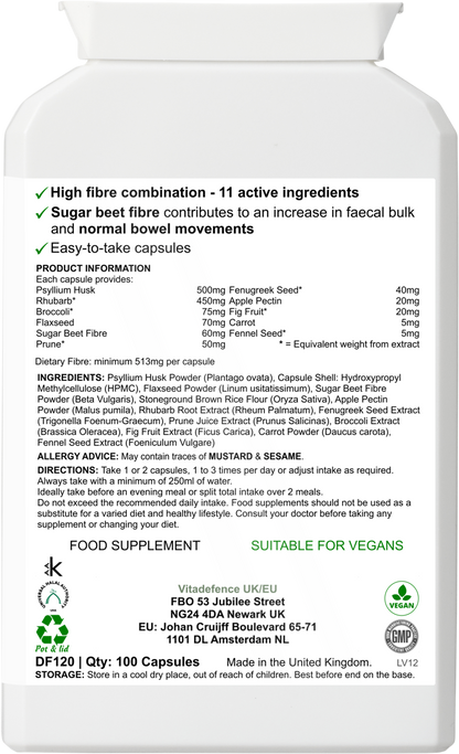Vitadefence® Psyllium Husk Multi | High-Fibre Botanical Blend – 100 Capsules