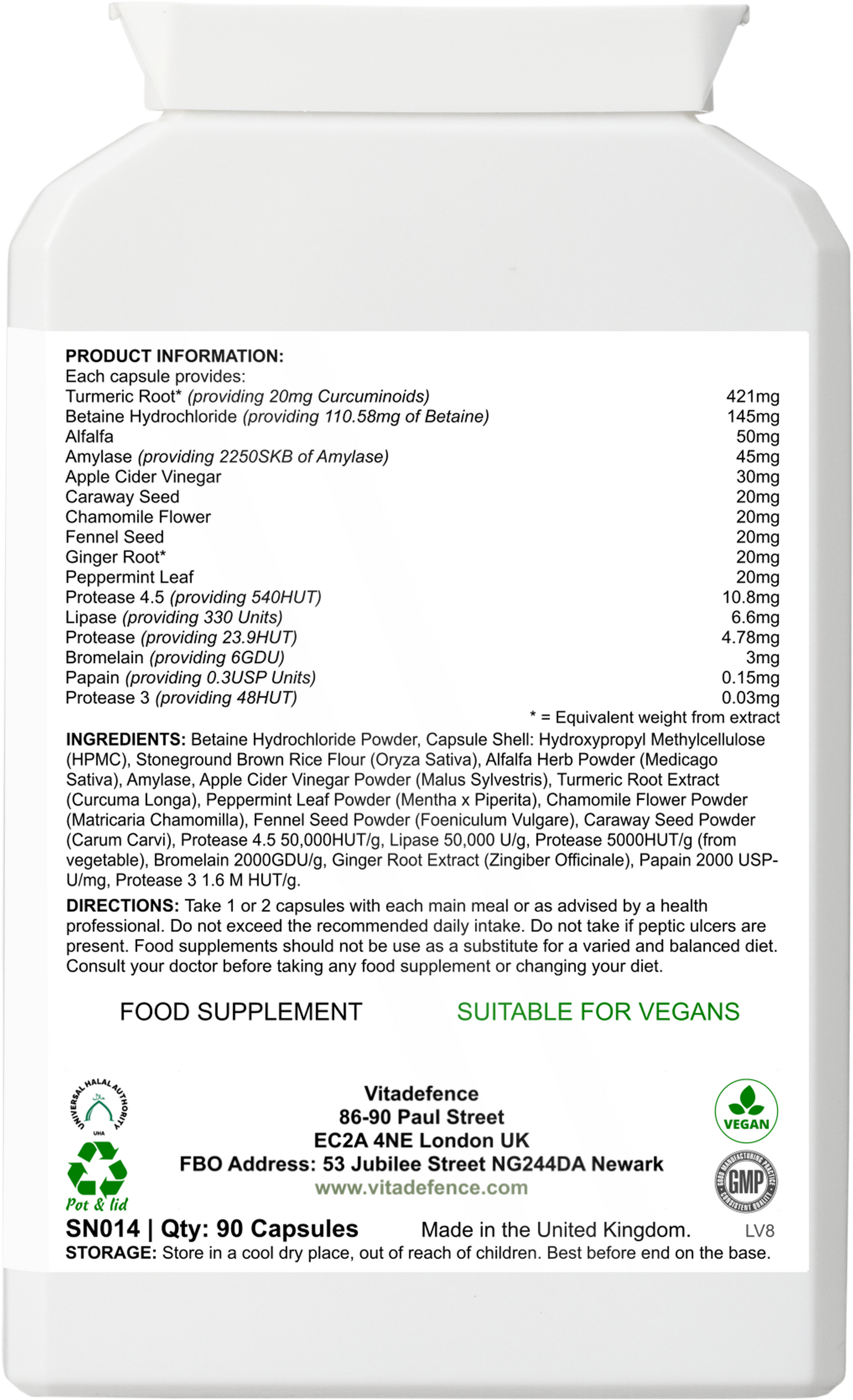 Vitadefence® Digestive Enzyme Multi | With Turmeric, Apple Cider Vinegar & Enzyme Blend – 90 Capsules