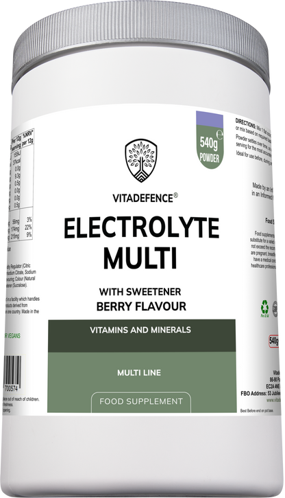 Vitadefence® Electrolyte Multi | Berry Flavour Hydration Powder with Electrolytes & Minerals – 540 g