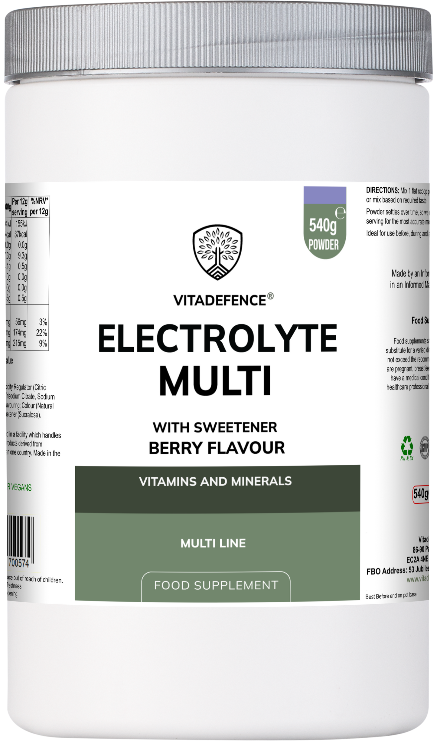 Vitadefence® Electrolyte Multi | Berry Flavour Hydration Powder with Electrolytes & Minerals – 540 g